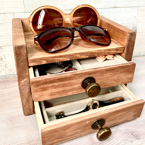 アクセサリー収納 にもなる 木製 2段 引き出し ジュエリーケース