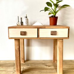 木製 サイドテーブル　ティッシュケース&引き出し収納 付き！ ソファーテーブル ベッドサイドテーブル　茶白 1枚目の画像