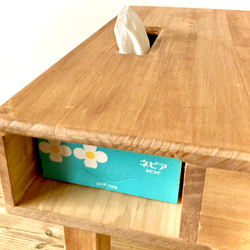 木製 サイドテーブル　ティッシュケース&引き出し収納 付き！ ソファーテーブル ベッドサイドテーブル　茶白 3枚目の画像