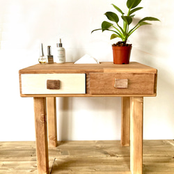 木製 サイドテーブル　ティッシュケース&引き出し収納 付き！ ソファーテーブル ベッドサイドテーブル　茶白 7枚目の画像