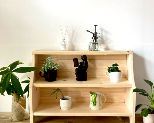 一点モノ国産杉ヴィンテージ調三段プランターラック