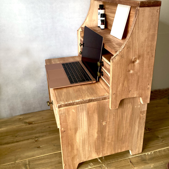 パソコンデスク　木製　ワークデスク　勉強机　ドレッサー引き出し収納付きかわいい 1人暮らし用　ローテーブル　ブラウン 5枚目の画像
