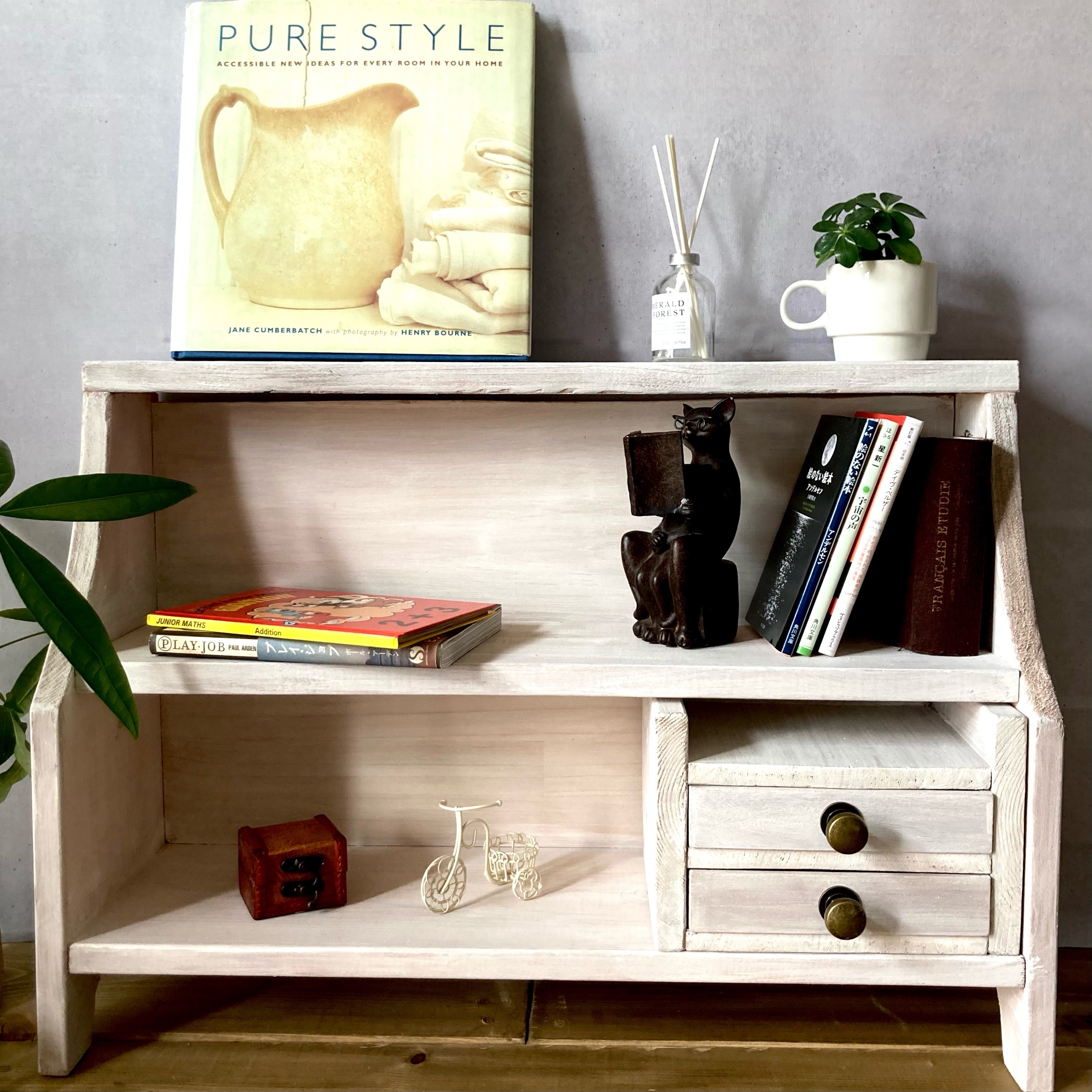 プランタースタンド　木製　玄関収納 本棚　マガジンラック　かわいい プランターラック　観葉植物 収納　ホワイト