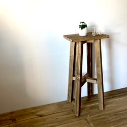 木製ハイスツール　アンティーク風　サイドテーブルとしても使える！　四角い　イス　チェアー　 ダークブラウン　ロング 3枚目の画像