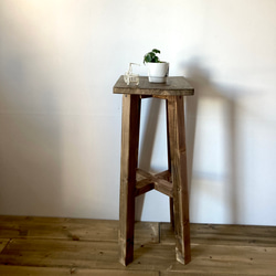 木製ハイスツール　アンティーク風　サイドテーブルとしても使える！　四角い　イス　チェアー　 ダークブラウン　ロング 8枚目の画像
