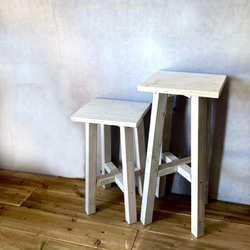 木製ハイスツール　シャビー　サイドテーブルとしても使える！　四角い　イス　北欧　チェアー　 ホワイト　 8枚目の画像