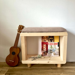 玄関ベンチ　丸くてかわいい木製クッションスツール　ディスプレイラック ソファーサイドテーブル ブラウン　ロング 7枚目の画像
