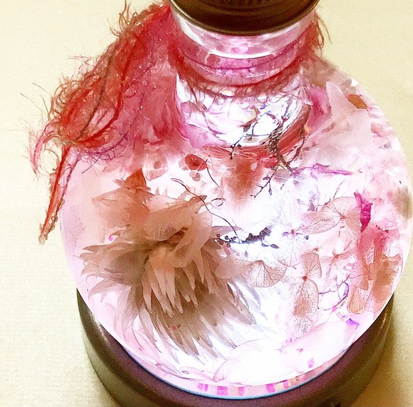 再販*期間限定『桜花の森』プリザーブドフラワーとクリスタルのメルヘンハーバリウムorライト 8枚目の画像