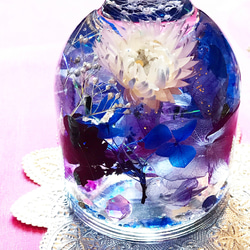 再販54✳︎『宇宙の森』プリザーブドフラワーとクリスタルのメルヘンハーバリウムライト 5枚目の画像