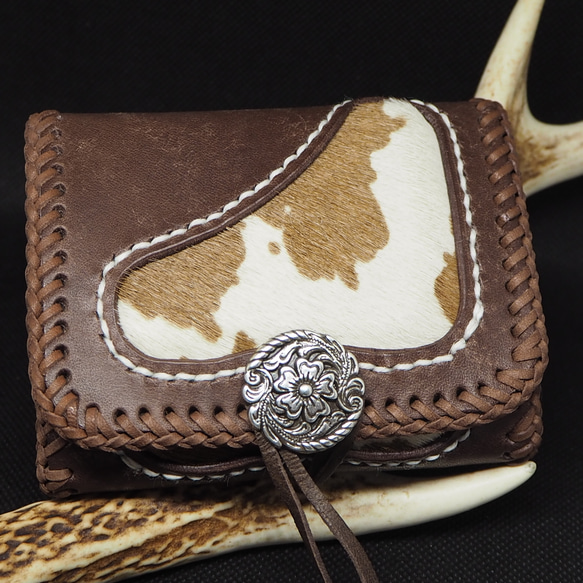 本革使用＊牛(丑)柄の革財布。【再販】ブラウン コンパクト ミニ