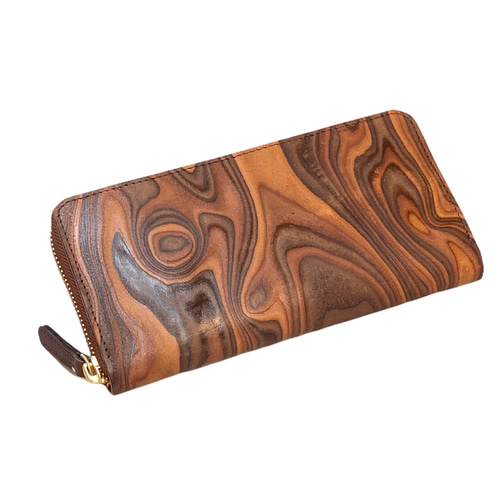 唯一無二の革』長財布 木目(3色) / スキモレザー / ラウンドファスナー  
