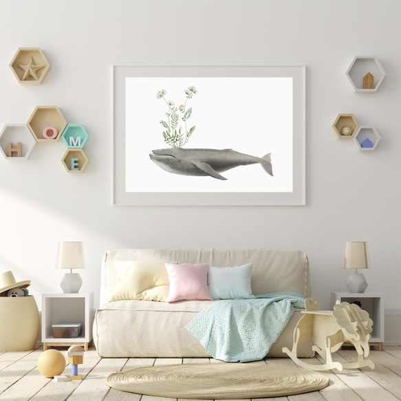 クジラ アートポスター (04_whale)｜北欧 インテリア イラスト 絵画 2枚目の画像