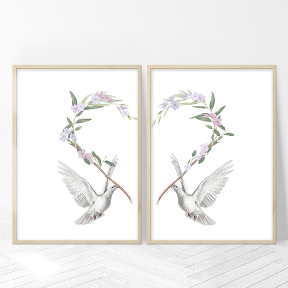 ［２枚セット］幸せを運ぶ白ハト アートポスター（41_Birds） 1枚目の画像