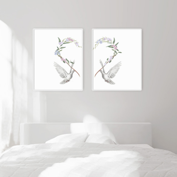 ［２枚セット］幸せを運ぶ白ハト アートポスター（41_Birds） 2枚目の画像