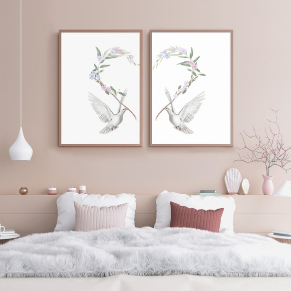 ［２枚セット］幸せを運ぶ白ハト アートポスター（41_Birds） 3枚目の画像