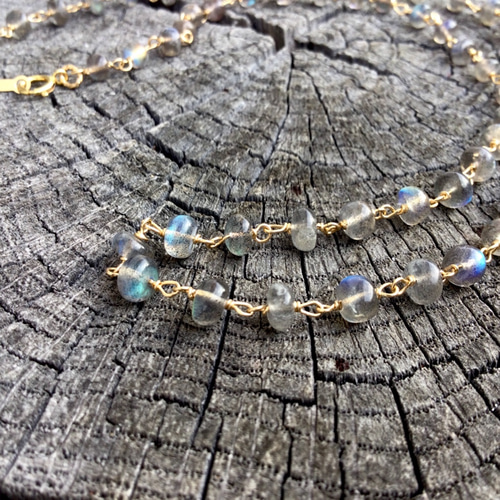 14KGF製ラブラドライド ゴールドワイヤードネックレス 48cm 宇宙