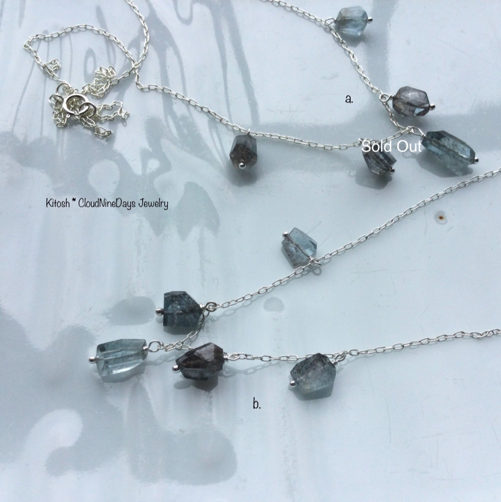 【昭和レトロ☆６０～７０年代】天然石 アクアマリン シルバーネックレス シルバー925 ミルキーアクアマリン 18×25mm ペンダント