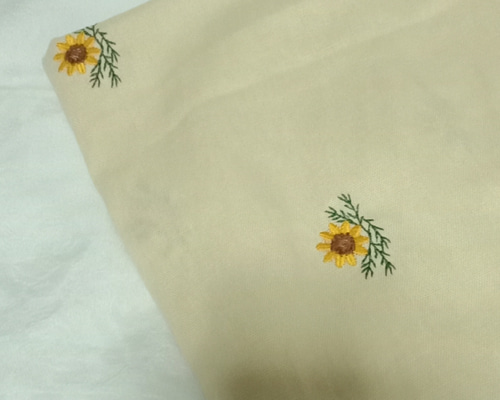 麻100%生地 ひまわり刺繍 18cm×198cm　半幅帯 1_258265b8d4014ae37e38f95bdcca