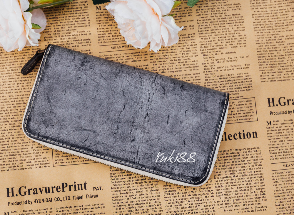 5色本革 オイルレザー ラウンドウォレット 長財布  ブラック