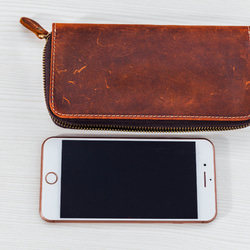 本革 オイルレザー ラウンドウォレット 長財布 赤茶色 4枚目の画像