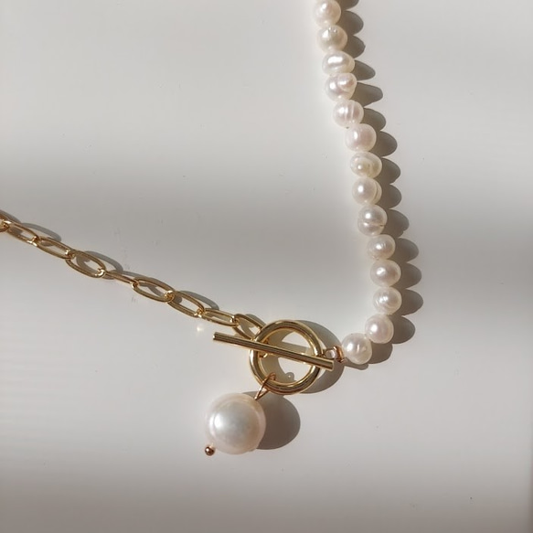 pearl× chain mix necklace RN027 6枚目の画像