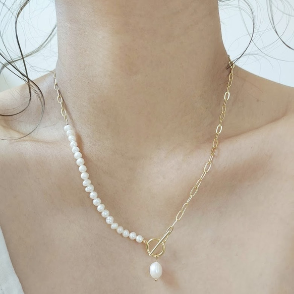 pearl× chain mix necklace RN027 8枚目の画像