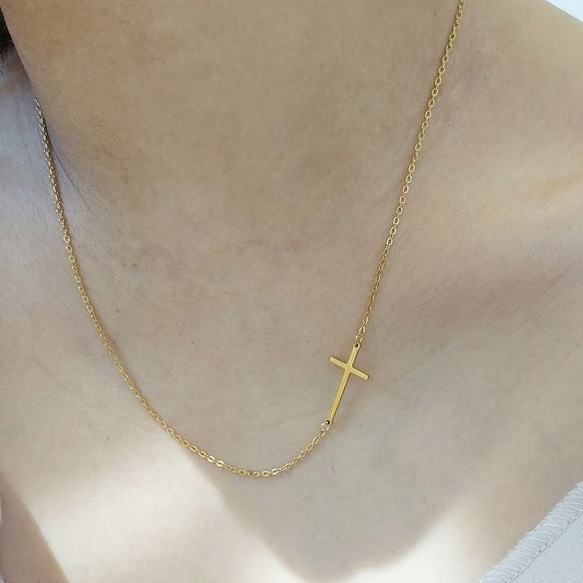 【金属アレルギー対応】stainless side cross necklace RN032 4枚目の画像