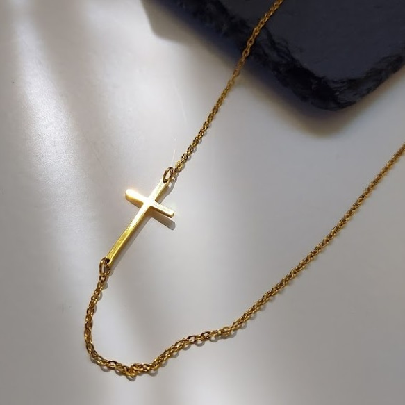 【金属アレルギー対応】stainless side cross necklace RN032 9枚目の画像