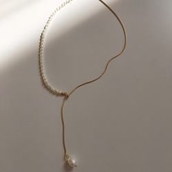 freshwater pearl× snake chain long necklace RN040 5枚目の画像