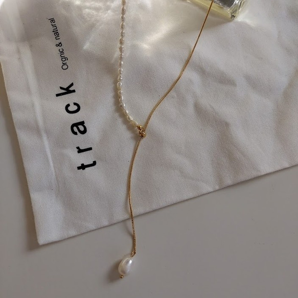 freshwater pearl× snake chain long necklace RN040 9枚目の画像