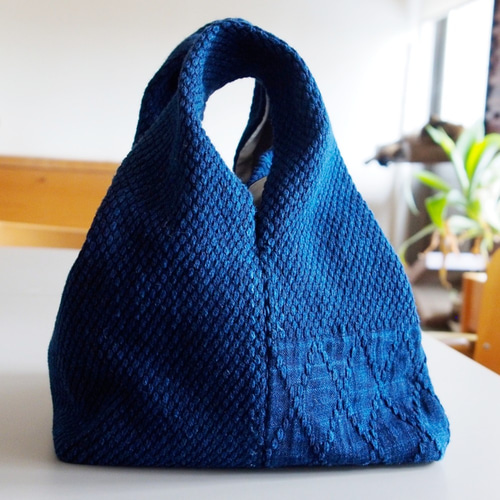 武州正藍染 手提げバッグ 小 二重刺子 濃紺 トートバッグ うしじま縫製