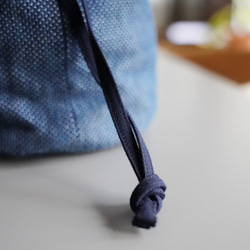 武州正藍染　巾着バッグ　大（内側　仕切り無）　一重刺子　ブルー 5枚目の画像