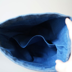 武州正藍染　巾着バッグ　大（内側　仕切りあり）　一重刺子　ブルー 4枚目の画像