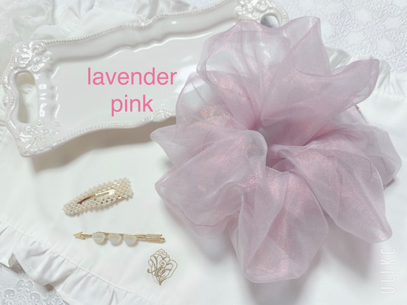 ラメの瞬きオーガンジーボリューミーシュシュ　lavender pink 4枚目の画像