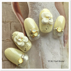 レースとぷっくりフラワーネイル ネイルチップ（つけ爪） yuki-nail