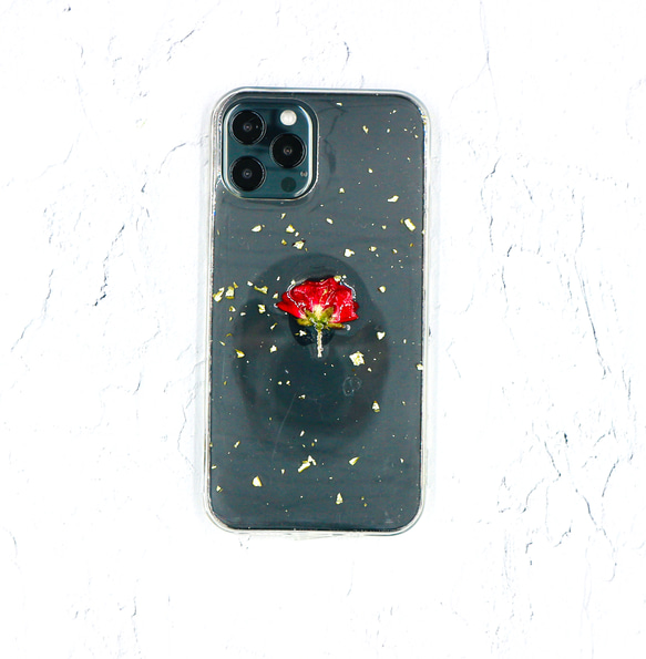 バラの押し花スマホケースiphone13/12/mini/pro/promax/11/XR/XS/7/8 薔薇　ゴールド 4枚目の画像