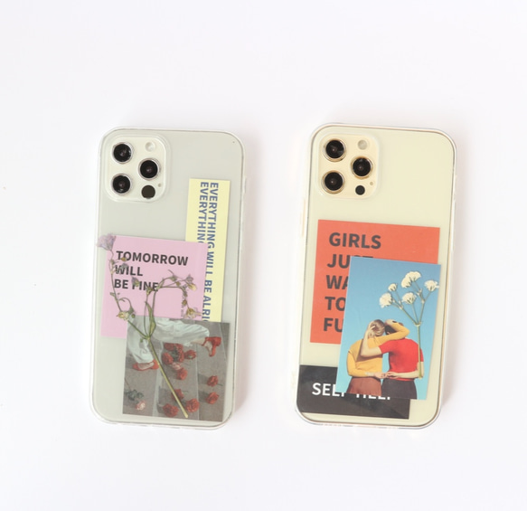 花とアートステッカーとスマホケース（アメカジ風）iphone13/12/11