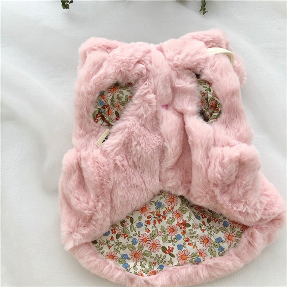 冬用 ピンクウサギのコート 犬服 わんこ服 3枚目の画像