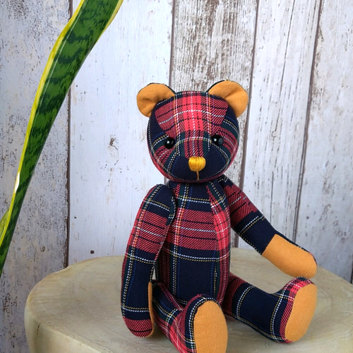 タータンチェックテディベア 紺×赤 ぬいぐるみ kukuma 通販 13072398