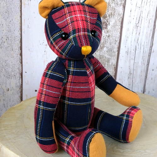 タータンチェックテディベア 紺×赤 ぬいぐるみ kukuma 通販 13072398