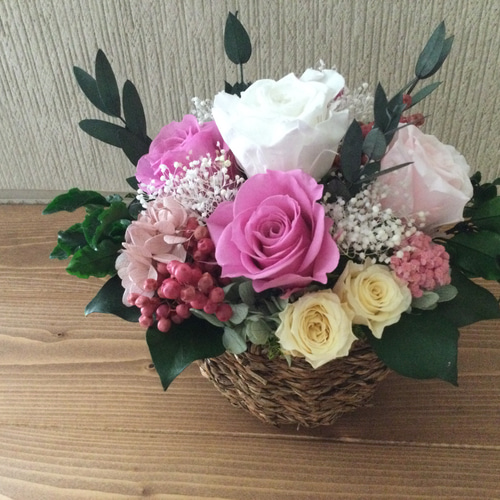 ピンク系アレンジ<オールプリザーブドフラワー>ギフト/ プリザーブド