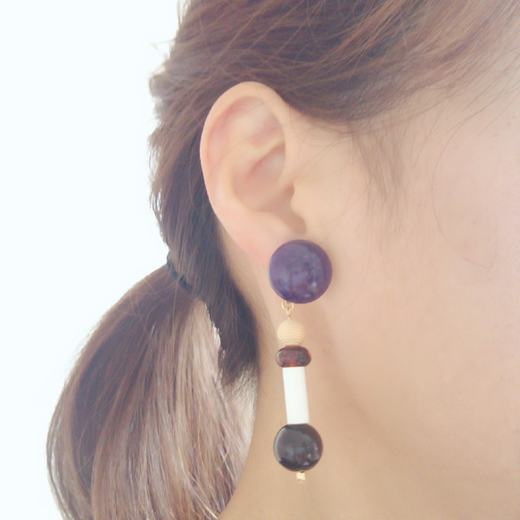 《大ぶりシリーズ》vintage purple pierce、earring 3枚目の画像