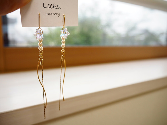 小芽淡水珍珠和星鏈耳環 第3張的照片