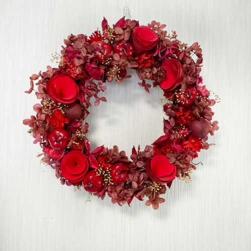 赤とゴールドのシックなクリスマスリース 直径約23センチ リース とよ