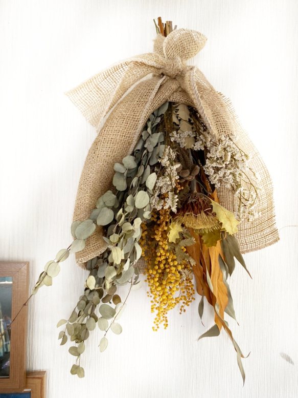 ユーカリとミモザのナチュラルスワッグ(ボリュームたっぷり) ドライ  