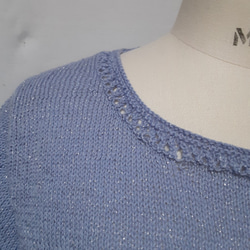 手編み　ミディアム・パープルラメ　セーター 2枚目の画像
