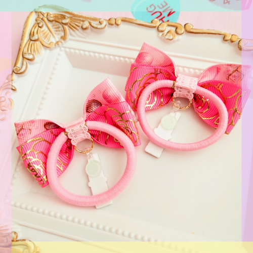 2個セット】リップチャームが揺れるリボンヘアゴム ツインリボン【594