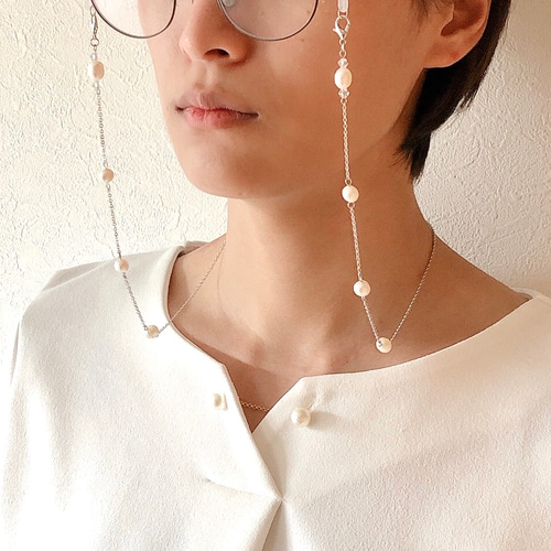 2way 淡水パール サークルライン✧︎メガネチェーン/マスクチェーン