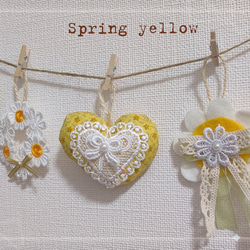 ☆*°春色ガーランド Spring yellow ハートガーランド flowerレース リース•*¨*☆*° 3枚目の画像