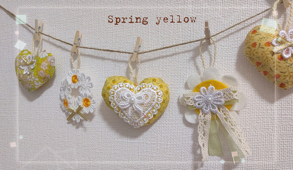 ☆*°春色ガーランド Spring yellow ハートガーランド flowerレース リース•*¨*☆*° 3枚目の画像